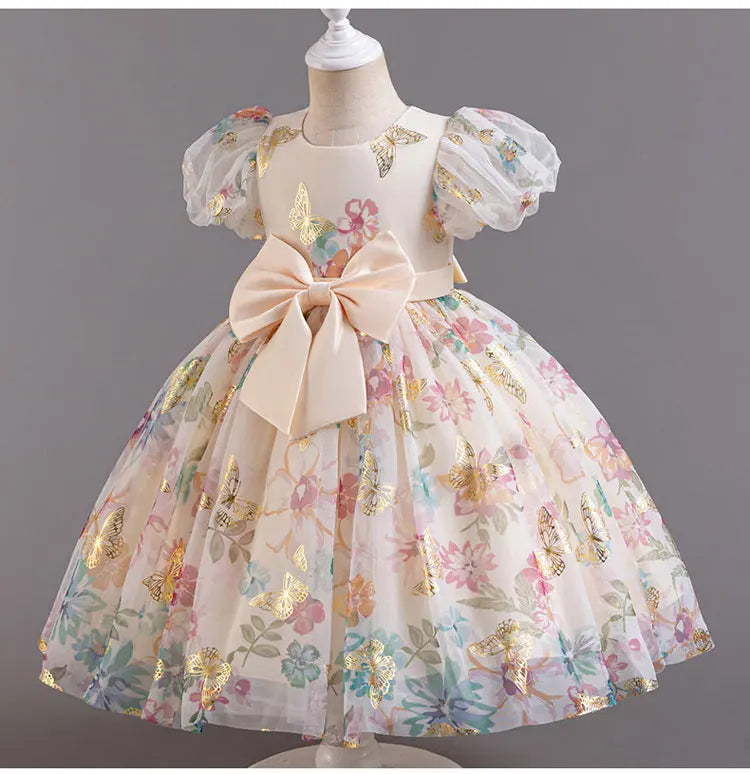 Bow Flower Girl Dresses for Weddings Lace Short Sleeve Girls Party Dresses Summer Children Bridesmaid Dress 1-7 Years