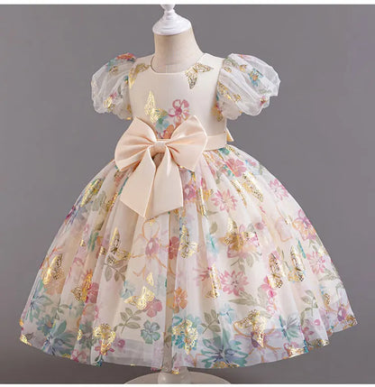 Bow Flower Girl Dresses for Weddings Lace Short Sleeve Girls Party Dresses Summer Children Bridesmaid Dress 1-7 Years