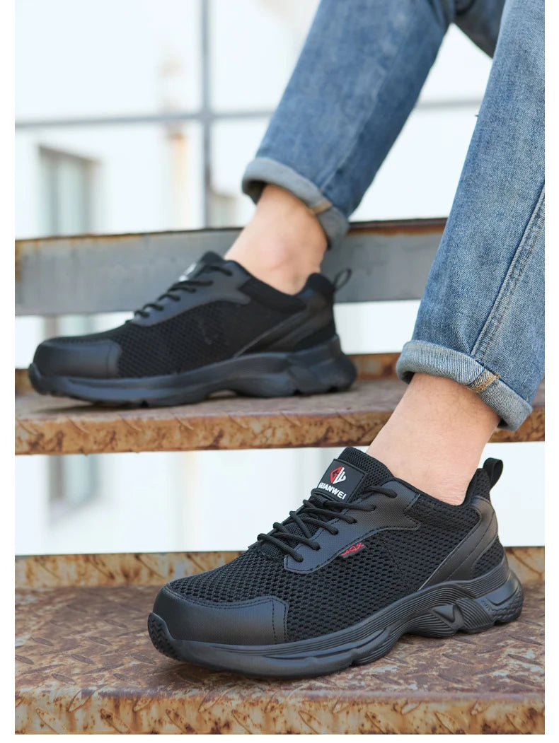anti puncture men safety shoes summer breathable mesh work shoes industrial plastic toe sneakers construction insulated shoes
