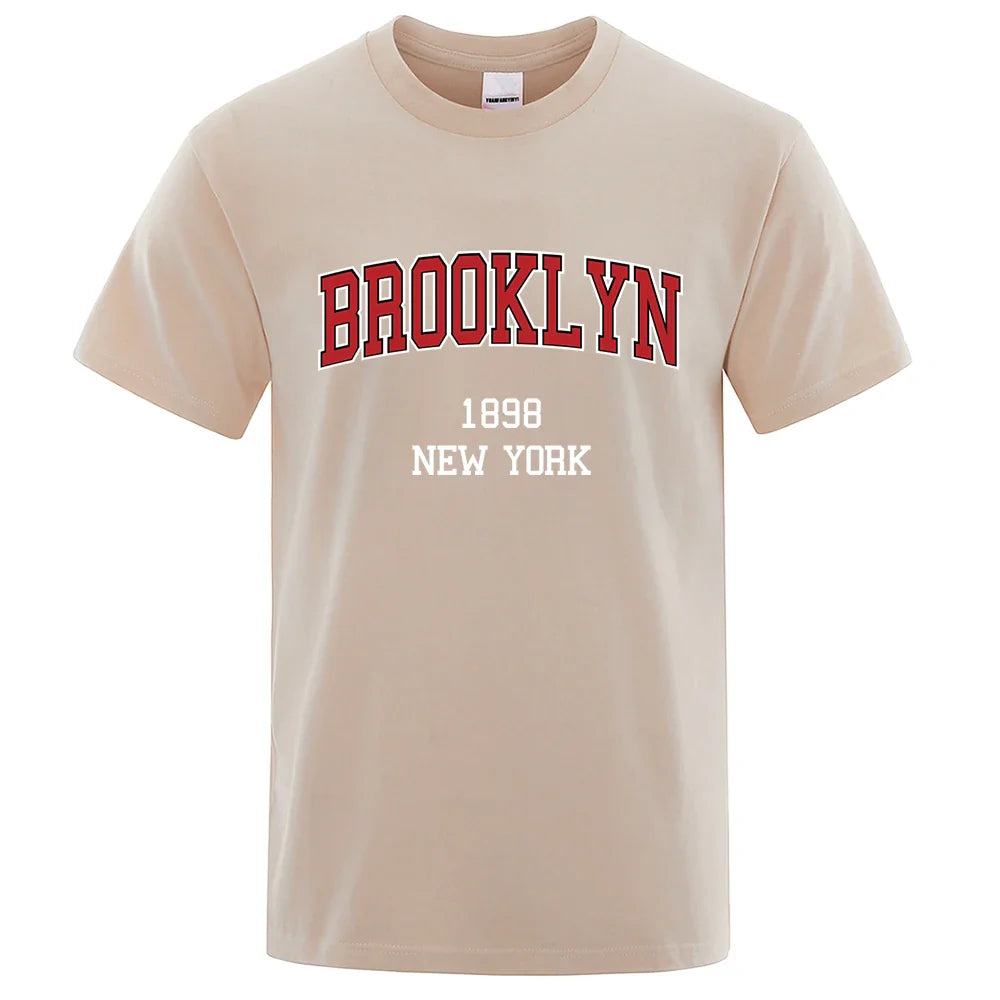 Brooklyn 1898 New York City Letter Prints T Shirt Men Creativity Tee Clothes T-Shirts Loose Summer Tshirt Cotton Breathable Tops