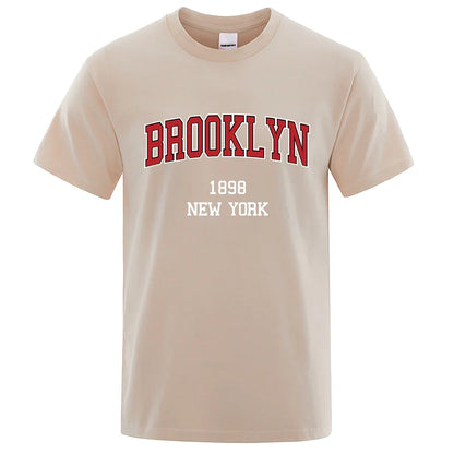 Brooklyn 1898 New York City Letter Prints T Shirt Men Creativity Tee Clothes T-Shirts Loose Summer Tshirt Cotton Breathable Tops