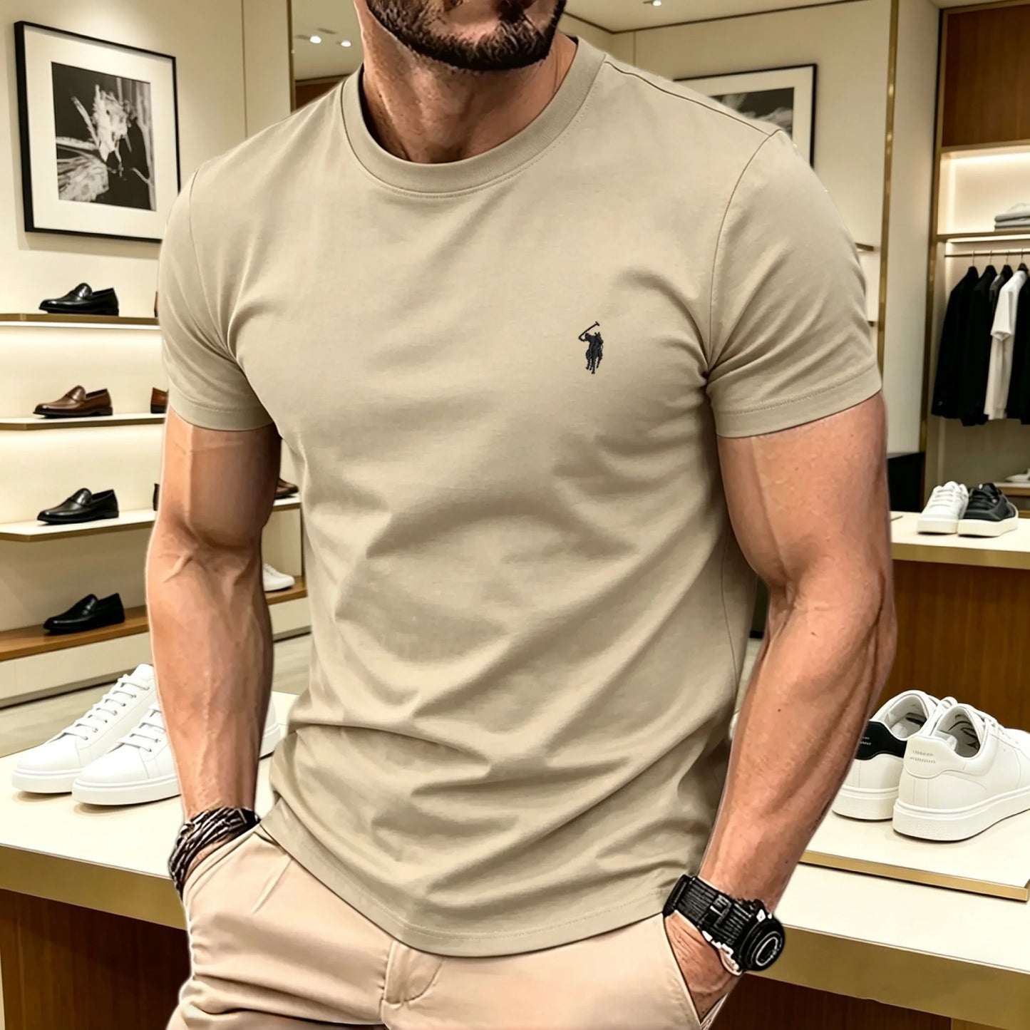 100% pure cotton high-quality brand round neck short sleeved men's 2026 summer fashion pony embroidery T-shirt casual sports top