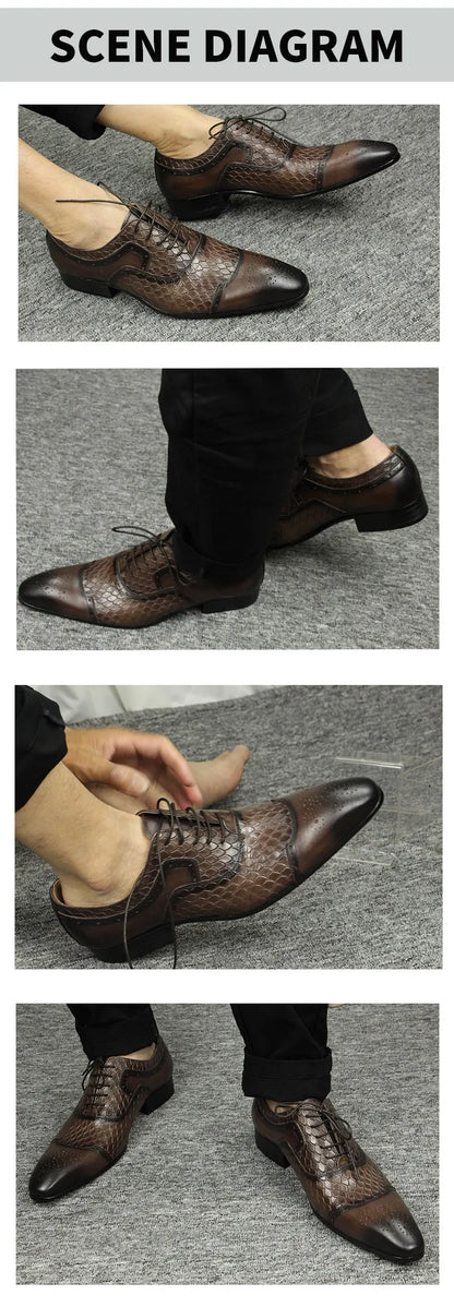 Men's Leather Shoes Engraving Printing Banquet Wedding Shoes Fashion High Quality Oxford Business Office Shoes Chocolate Black