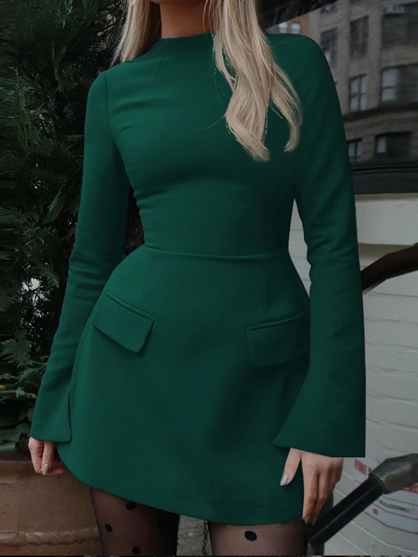 Long Sleeves Zipper Bodycon Mini Dress With Pocket Solid Elegant Outfit Office Streetwear Women’S Autumn Winter Clothes