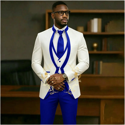 Handsome Formal Tuxedos Suits For Men Wedding Party Dress Slim Fit 3 Pieces Groomsmen Jacket Vest Pant 3 Piece Male Costume