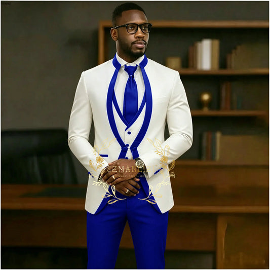 Handsome Formal Tuxedos Suits For Men Wedding Party Dress Slim Fit 3 Pieces Groomsmen Jacket Vest Pant 3 Piece Male Costume