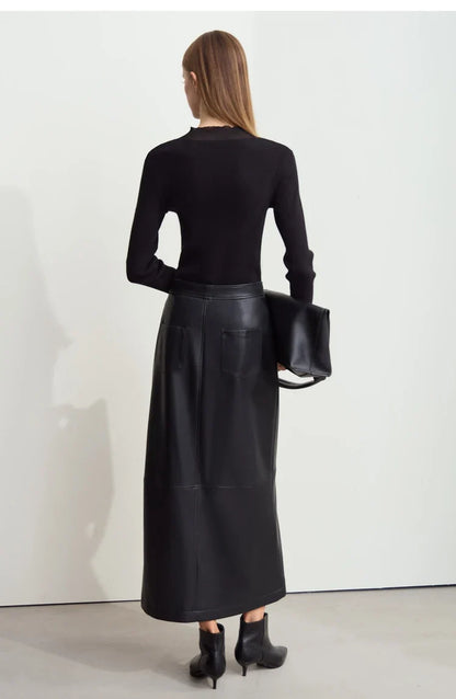 Minimalist Women's Turtleneck Slim Sweater 2025 Autumn Collection Sheer Panel Versatile Elegant Base Layer Top 12444241