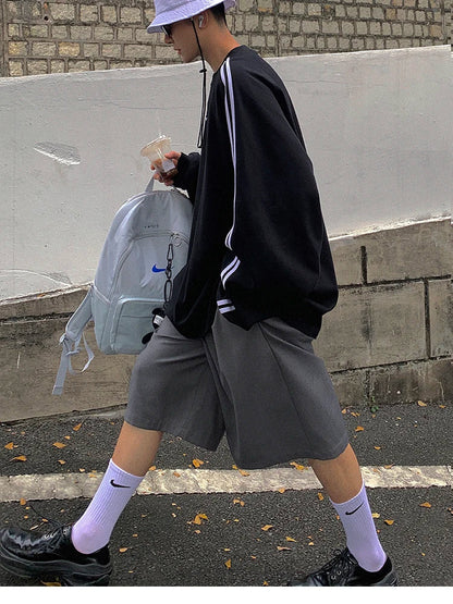 Spring Summer Loose Casual Soft Grey Pleated Shorts for Men with High Waist Short Straight Pants Korean Clothes 2024