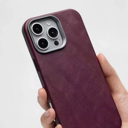 Premium Vintage Leather Magnetic Phone Case for IPhone 16 14 13 15 Pro Max Wireless Charging Alloy Camera Shockproof Back Cover