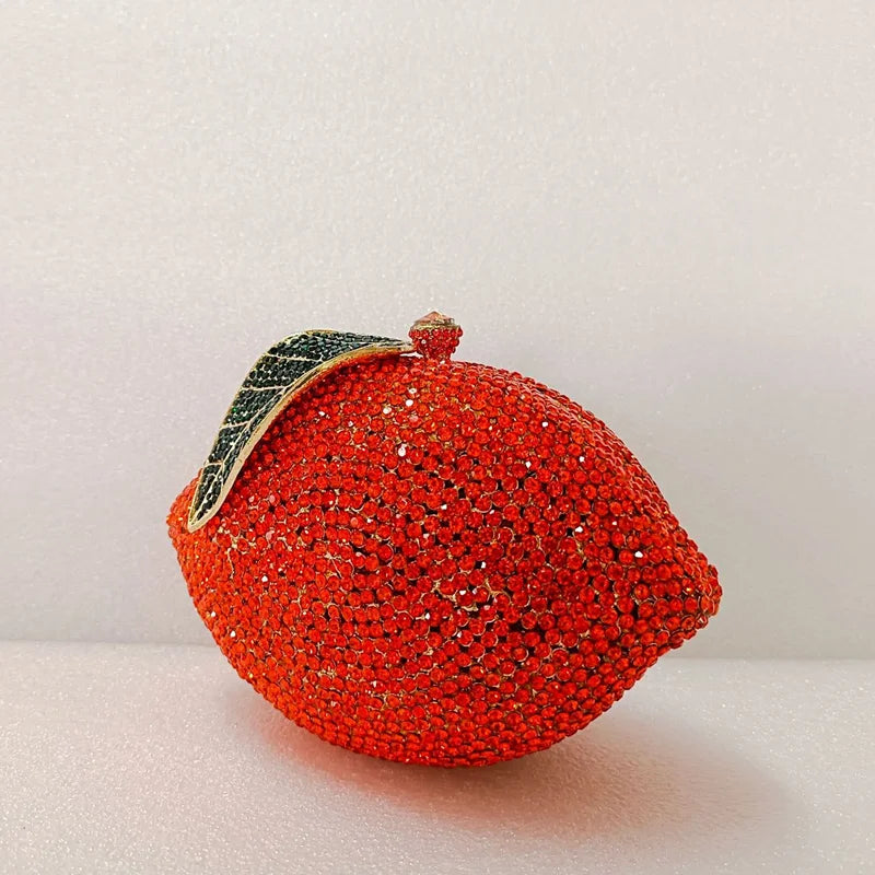 Green Lemon Shaped Rhinestone Handbags for Cocktail Party Women Gorgeous Crystal Wedding Bridal Cutch Purse Evening Bags