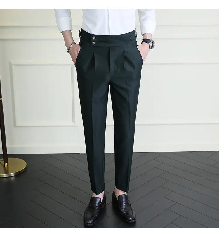 Italian Style Neapolitan High-waisted Suit Pants High Quality Fashion Men's Slim Fit Business Office Social Wedding Trousers