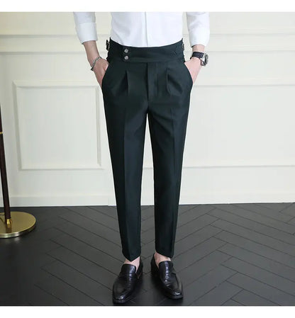 Italian Style Neapolitan High-waisted Suit Pants High Quality Fashion Men's Slim Fit Business Office Social Wedding Trousers