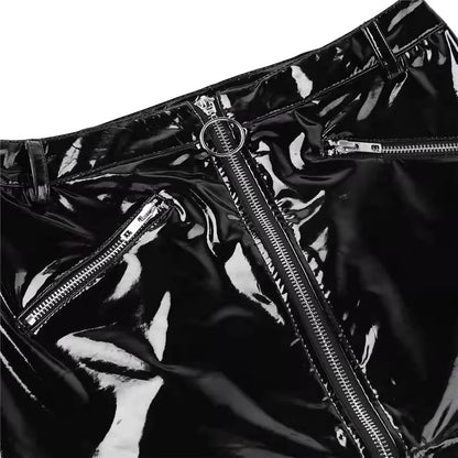 Women Erotic Wetlook Latex Mini Skirts Nightclub Costume Femme Skirts Faux Leather Zipper Bodycon Sexy Mini Skirt Party Clubwear