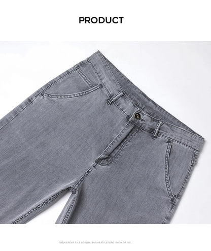 Summer Thin Men's Loose Straight Jeans Lyocell Soft Drape Business Casual Trousers Classic Smoke Gray Brand Ice Silk Pants