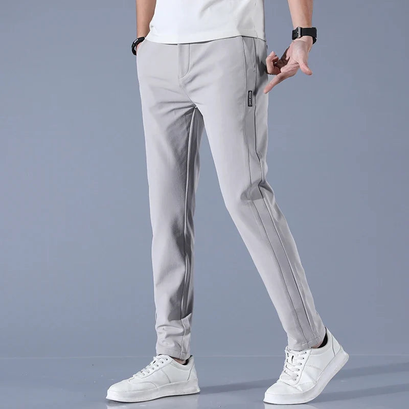 2026 Spring Summer Men's Ice Silk Golf Casual Slim Straight Thin Trousers Male Fashion Stretch Breathable Jogging 28-38