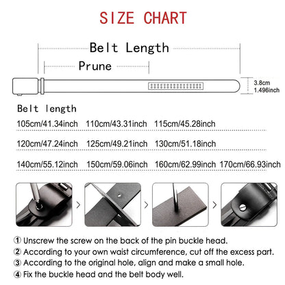 Belt for Men Original Genuine Leather Alloy Metal Pin Buckle Waist Belt Straps Plus Extra Size 105 110 120 130 140 150 160 170cm