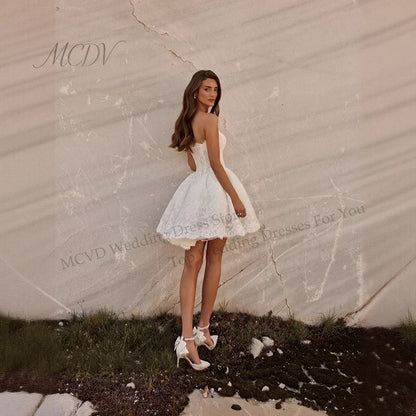 Short Wedding Dress Ivory Lace Applique Mini Bridal Gown A Line Robe De Mariee Beach Elopement Party Bride Dresses Customized
