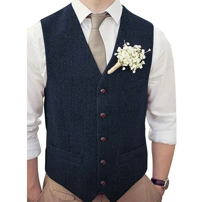 Men Vest Silver Herringbone V Neck Single Button Waistcoat For Wedding Banquet Birthday Business Casual Work Men Suit