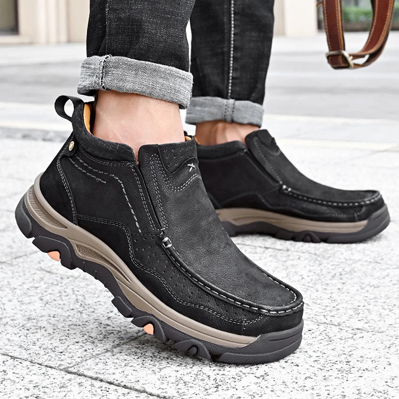 Men's Real Leather Ankle Boots Autumn Winter Mens Shoes Fashion Large Size Casual Boots Cowhide Men Genuine Leather Boots