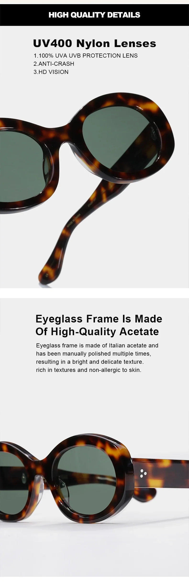 Top Quality Handmade Oval Acetate Men Women Vintage Sunglasses New Exquisite Design Sunglasses Outdoor UV400 Luxury Sunglasses