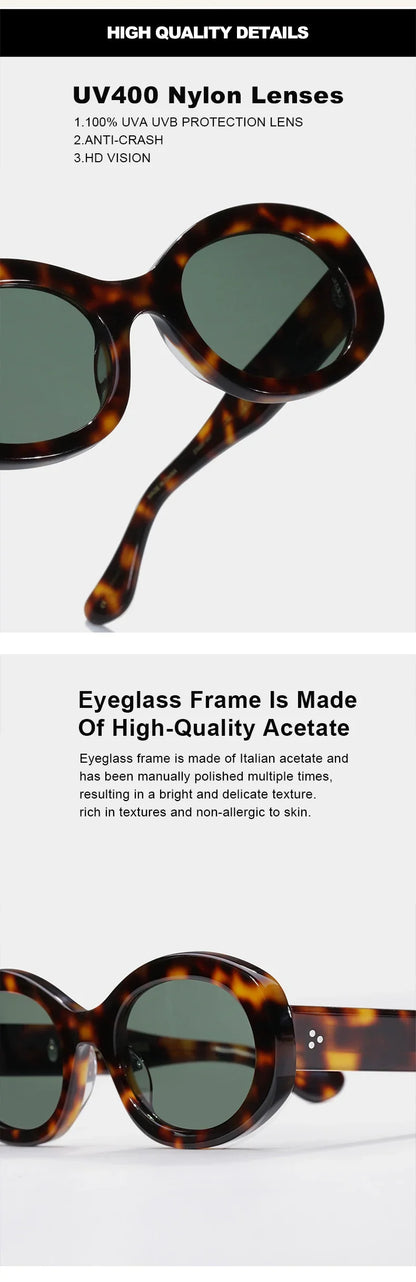 Top Quality Handmade Oval Acetate Men Women Vintage Sunglasses New Exquisite Design Sunglasses Outdoor UV400 Luxury Sunglasses