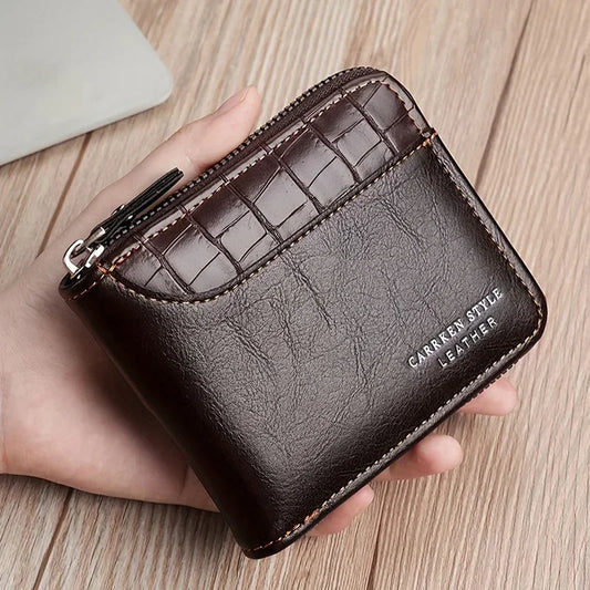 Portefeuille de luxe en cuir pour hommes avec fermeture éclair, porte-cartes, porte-monnaie, protection RFID, cadeau pour hommes, sac à main