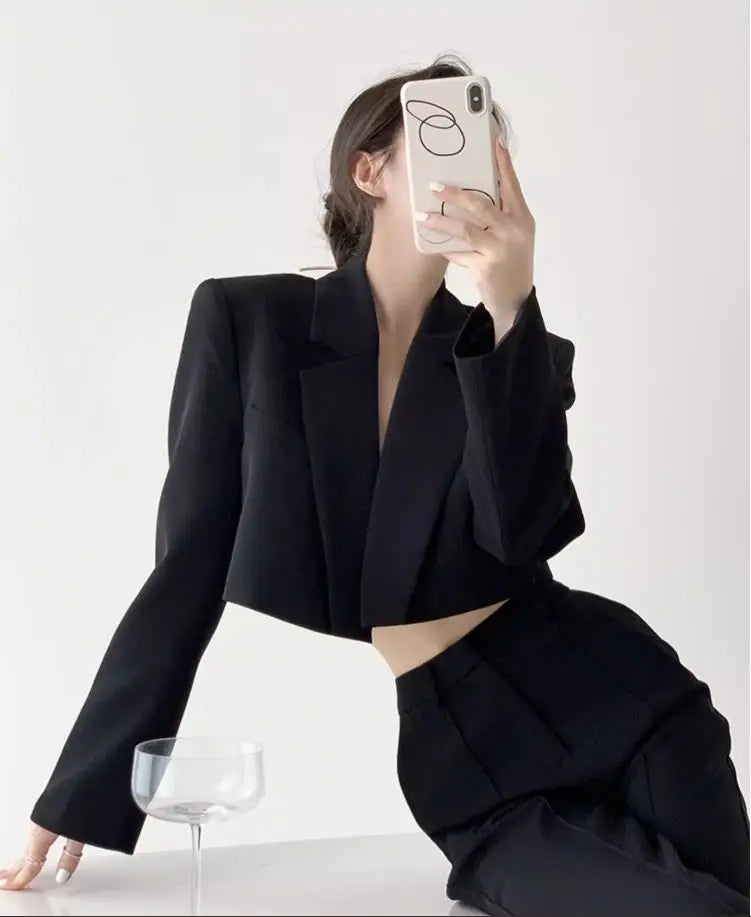Fashion Women Short Blazer White Basic Jackets Top Elegant Solid Long Sleeve Open Front Coats Casual Short Outwear Office Coat