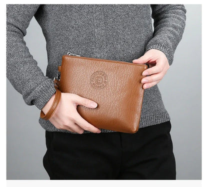 Nouvelle Pochette pour Homme Style Business Grand Portefeuille en Cuir PU Souple Homme avec Dragonne Sac Élégant Décontracté et Tendance Sac à Main Pochette Homme