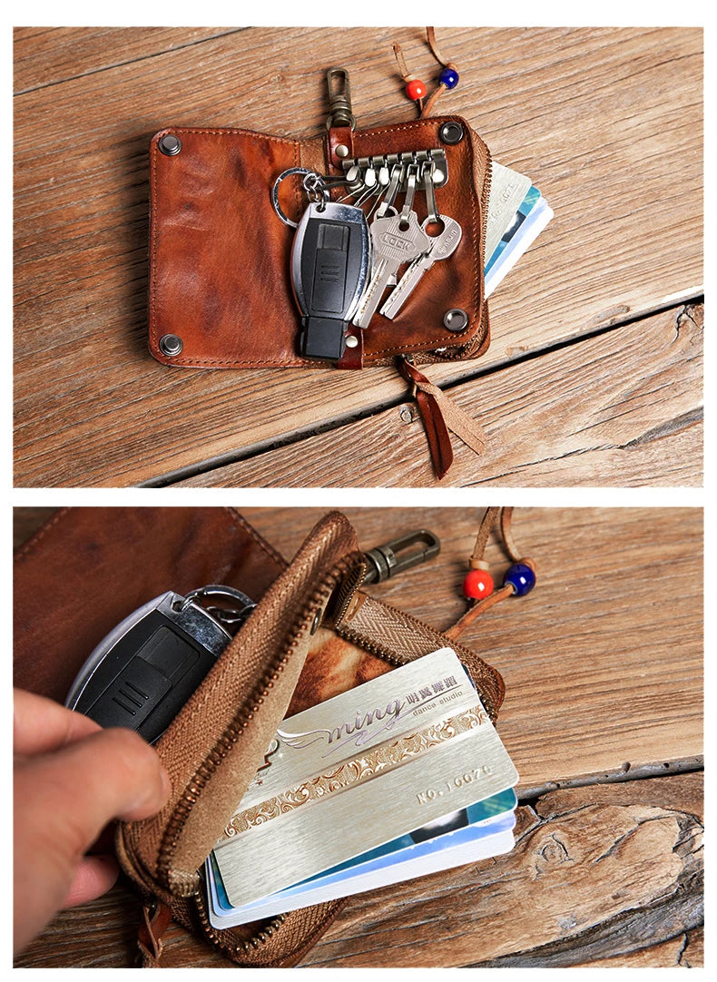 GURO High Quality Genuine Leather Key Bag Men Women Waist Hanging Car Key Case Organizer Multifunctional Card Holder Coin Purse