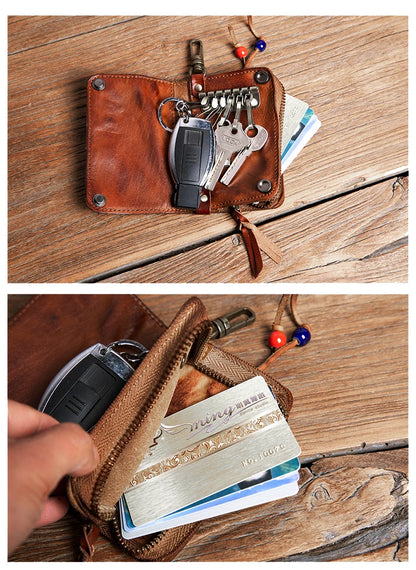 GURO High Quality Genuine Leather Key Bag Men Women Waist Hanging Car Key Case Organizer Multifunctional Card Holder Coin Purse