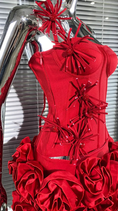Halter Sleeveless Style Corset Mini Dress with Unique Embellishments for a Special Night Out Evening Gown
