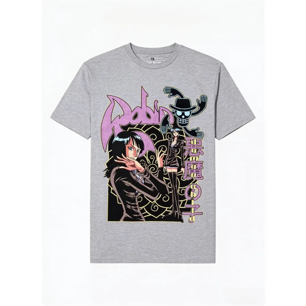 One Piece Nico Robin Unisex Pure Cotton T-shirt 2026 Summer Hot Anime Print American Loose Casual Parent-child Short Sleeved Top