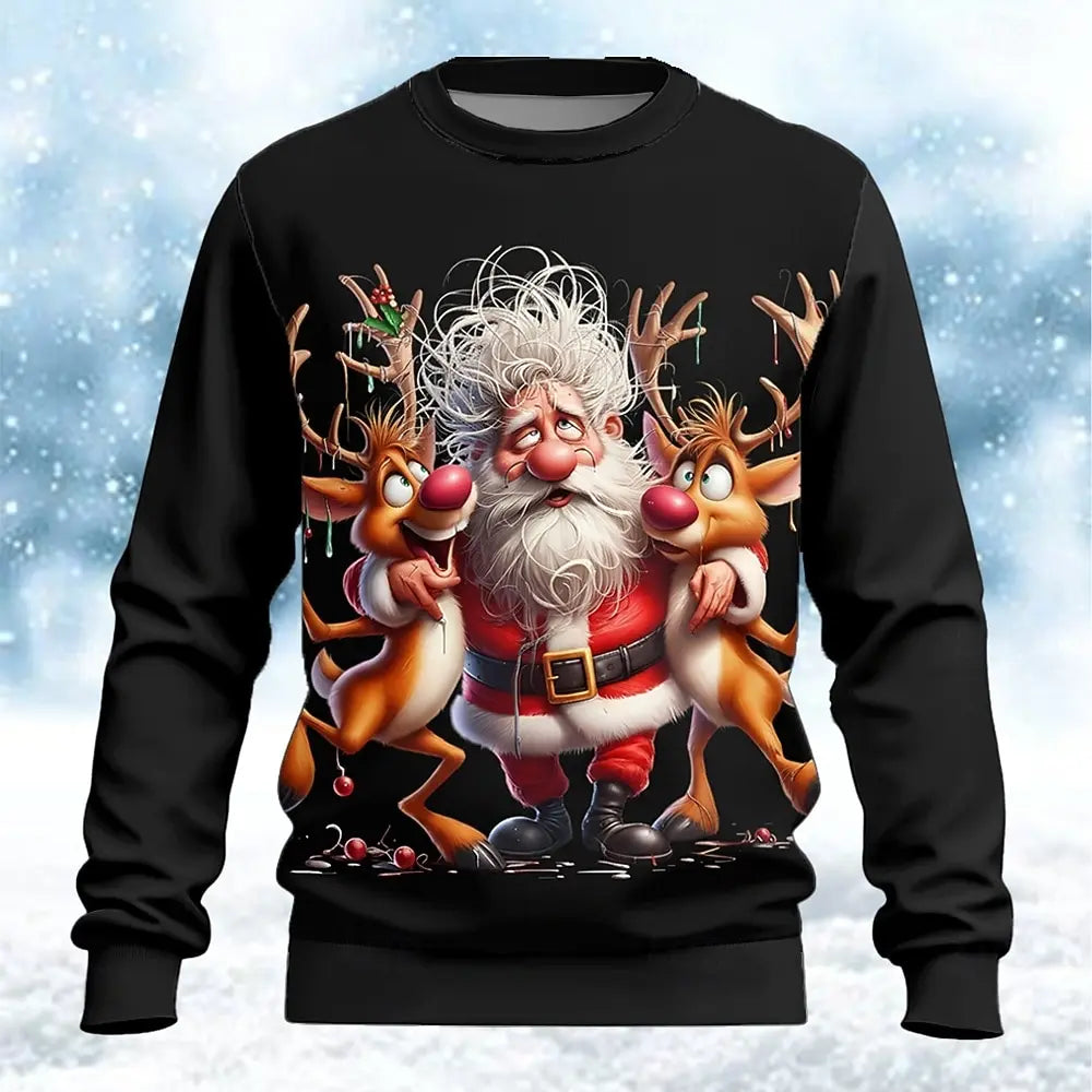 2025 Fun Santa Claus 3D Print Crewneck Sweatshirt Christmas Theme Relaxed Fit Long-Sleeve Sweatshirt Casual Party Wear