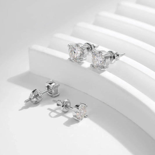 1.00Ct 2.00Ct Moissanite D Color Lab Diamond Stud Earrings For Women 925 Sterling Silver Basic Design Wedding Jewelry