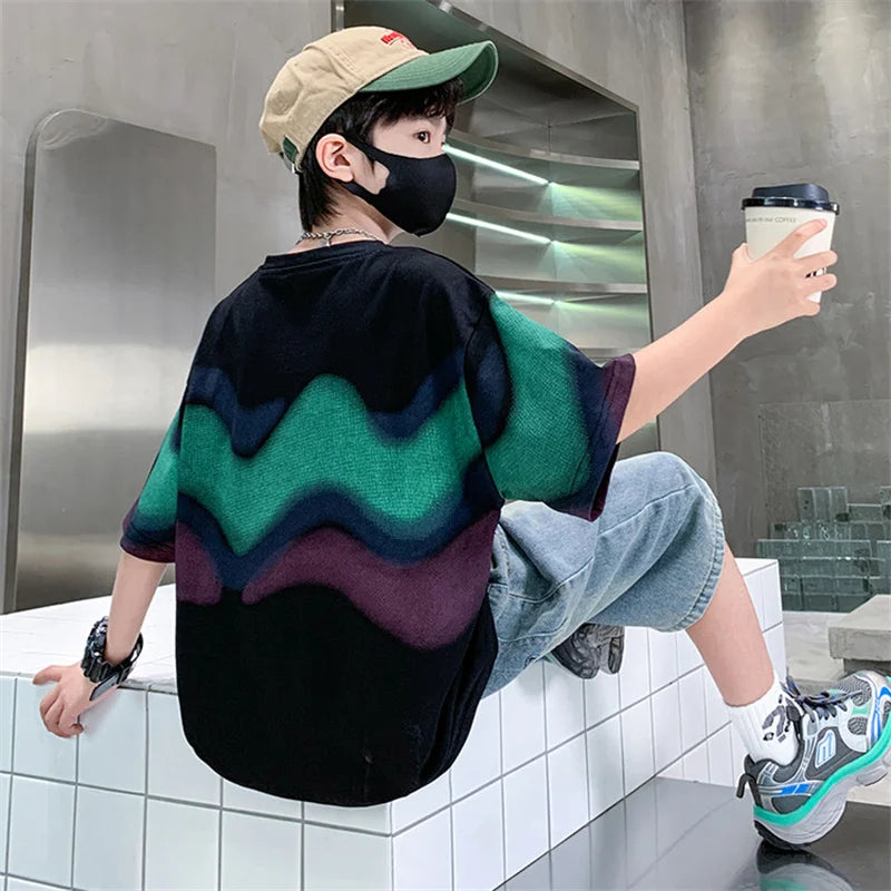 Summer Boy Denim Shorts and Top Clothes Set Outfit Kids Fashion 2-Piece Suit Korean Children Streetwear Tracksuit 5 6 7 9 10 14Y