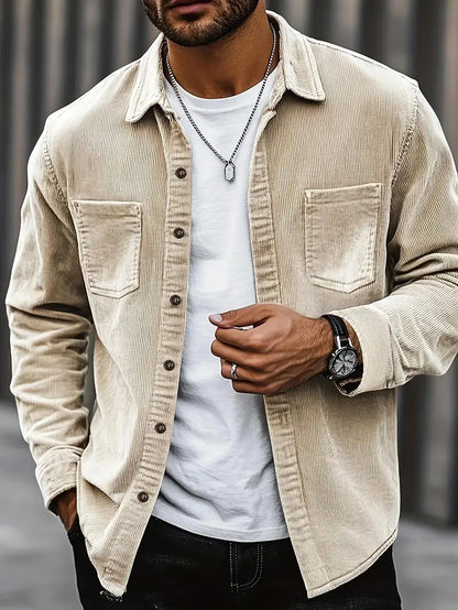 Men's Corduroy Shirt 2026 New Slim Fit Button Down Long Sleeve Solid Color Wrinkle-Free Business Casual Office Shirt