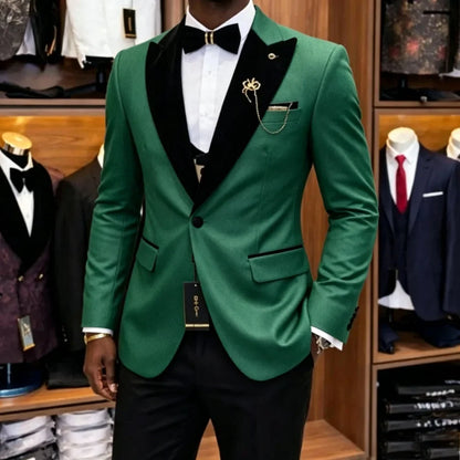Slim Fit Luxury Three Pieces Men Suit Set Separates Custom Groom Tuxedo With Black Velvet Lapel For Wedding Party ropa hombre