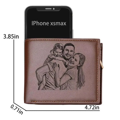 Custom Photo Wallet for Dad - Personalized Father's Day Gift for Men with Zipper & Coin Pocket, Picture Card Holder Wallets