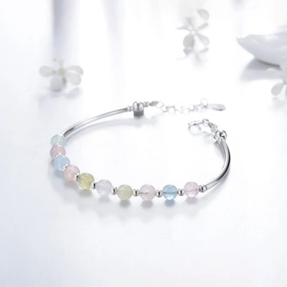 925 Sterling Silver Colorful Beads Crystal Charms Bracelet Fashion New Luxury Bangle Chain For Women Party Jewelry