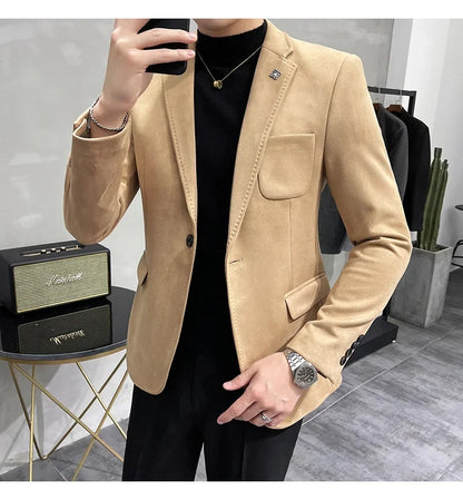 Plus Size 4XL-M Autumn Deerskin Velvet Jackets Blazer 6 Color Men Business Slim Blazers Hommes Casual Wedding Tuxedo Suit Coat