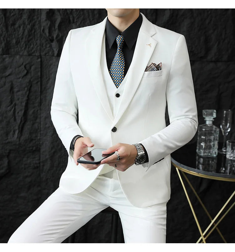 S-7XL Jacket Vest Pants Luxury Elasticity Boutique Fashion Men's Solid Color Casual Business Suit 3-piece Sets Groom Wedding