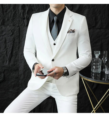 S-7XL Jacket Vest Pants Luxury Elasticity Boutique Fashion Men's Solid Color Casual Business Suit 3-piece Sets Groom Wedding
