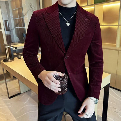 Stripe Suit Jacket For Men Autumn Winter Business Slim Fit Tailcoat Formal Wedding Party Fashion Casual Suit Coat 4XL-M