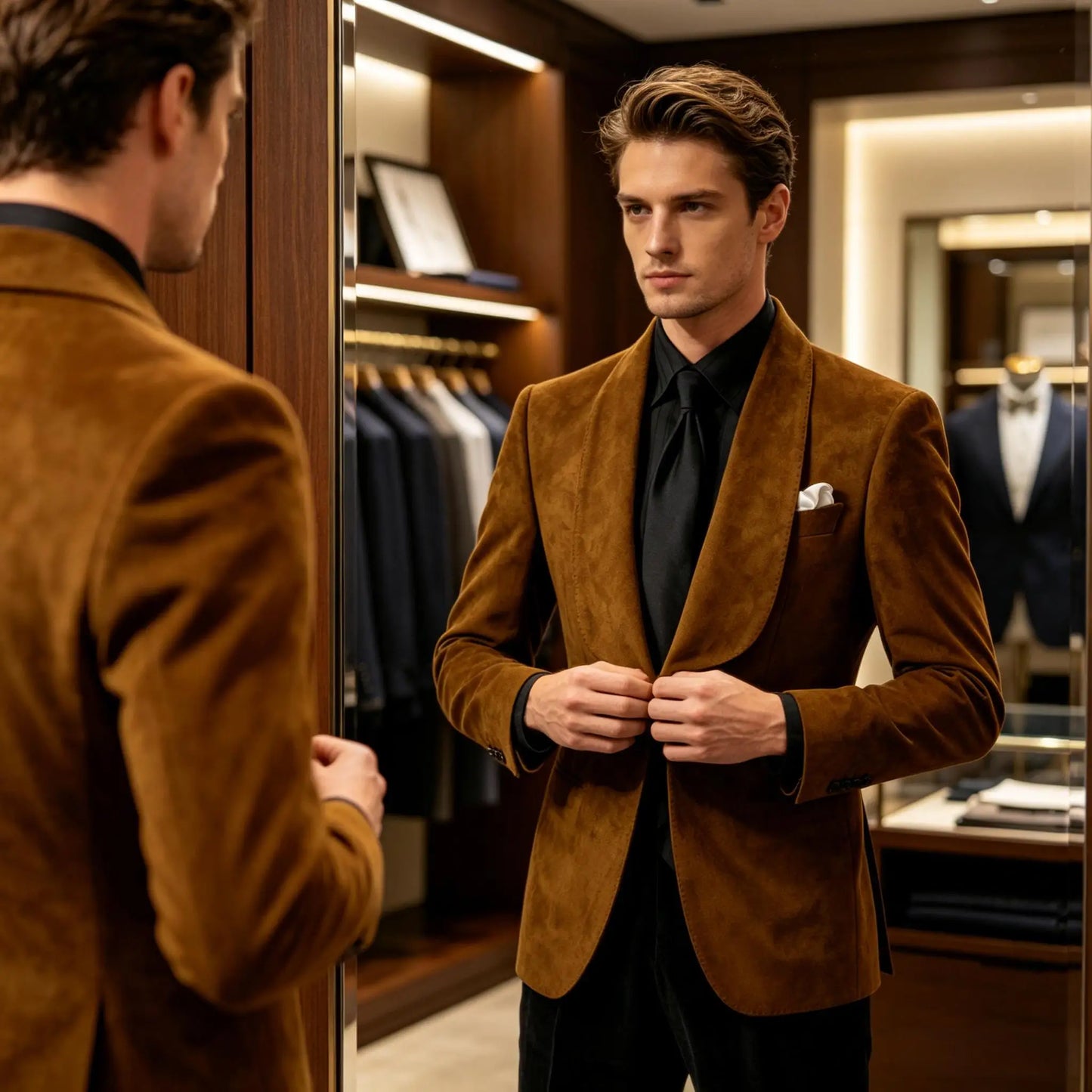 Men Suede Shawl Lapel Tuxedo Blazer Slim Fit One Button Formal Suit Jacket For Wedding Party Dinner Occasions