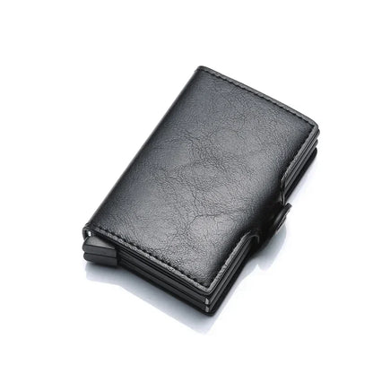 DIENQI-Carbon Credit Card Holder Men Wallet RFID PU Leather Metal Hasp Wallet Male Purse Minimalist Gifts for Men Carteiras