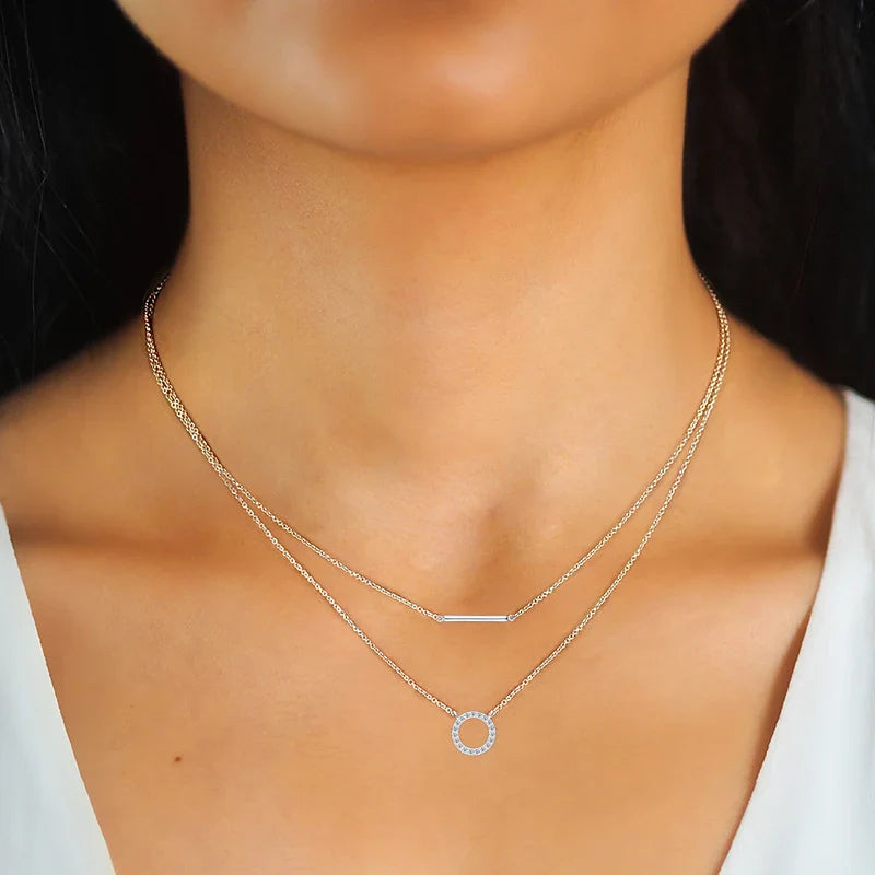 Moissanite Loop Pendant Necklace for Women 925 Sterling Silver Double Layer Clavicle Chain Necklaces Fine Jewelry Gifts
