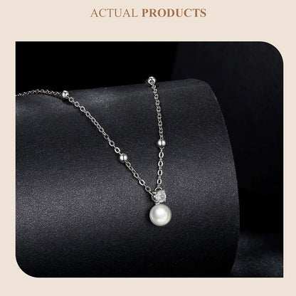 Shiny Moissanite Pearl Pendant Necklace For Women Wedding Party 925 Sterling Silver with White Gold Plating Jewelry