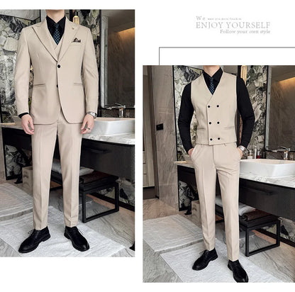 Slim-Fit Three-Piece Set Korean Style Two-Button Groomsmen Formal Wedding Business Suit Handsome Groom Best Man Dress High-