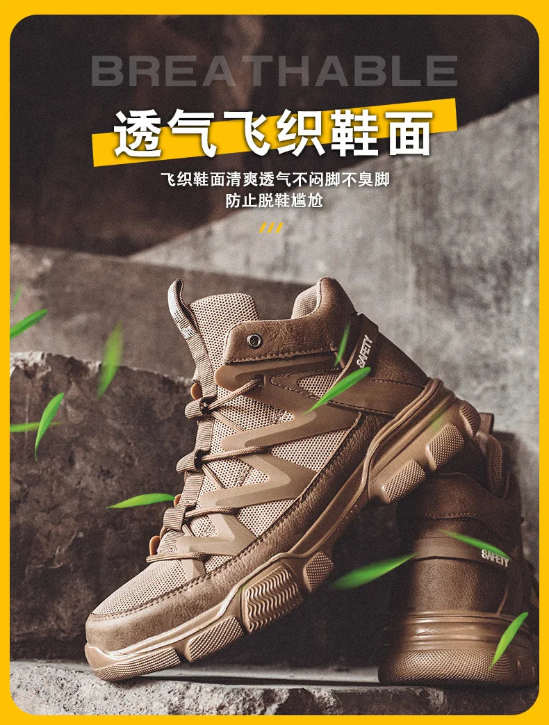 Male Work Boots Indestructible Safety Shoes Men Steel Toe Puncture-Proof Work Sneakers Male Shoes For Adult Work Shoes