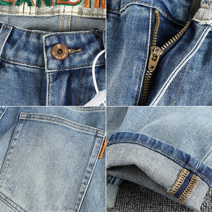New wash light blue ground white jeans men's spring American fashion brand small straight leg retro casual youth pants
